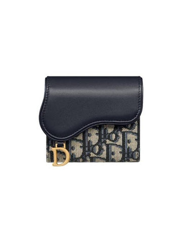 Saddle Lotus Oblique Jacquard Smooth Calfskin Wallet Blue - DIOR - BALAAN 1