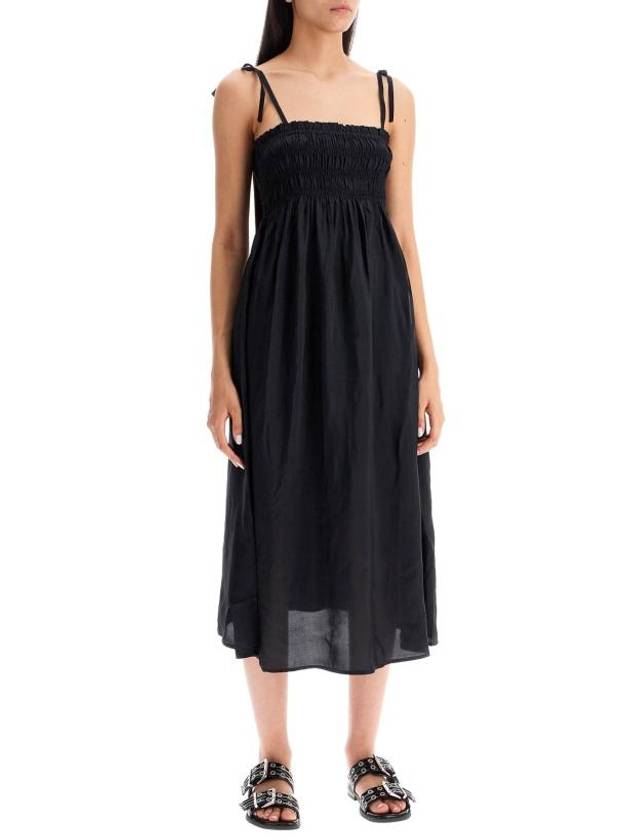 Smoke Strap Viscose Habotai Midi Dress Black - GANNI - BALAAN 3