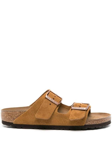 Arizona Suede Leather Flat Slippers Brown - BIRKENSTOCK - BALAAN 1