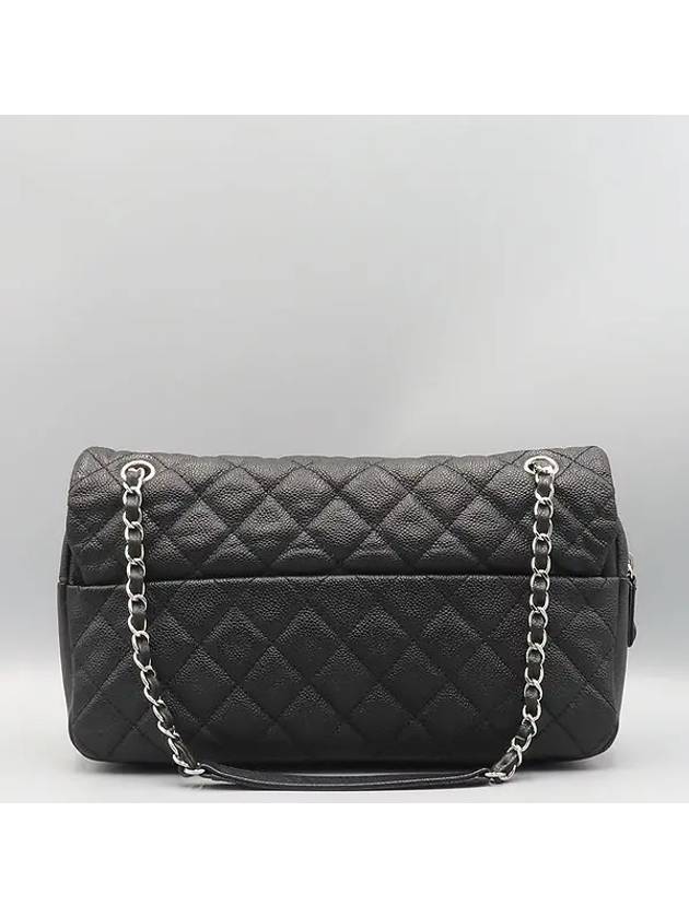 A67742 Black EASY CAVIAR Flap Silver COCO Logo Large Zip up Chain Shoulder Bag - CHANEL - BALAAN 4