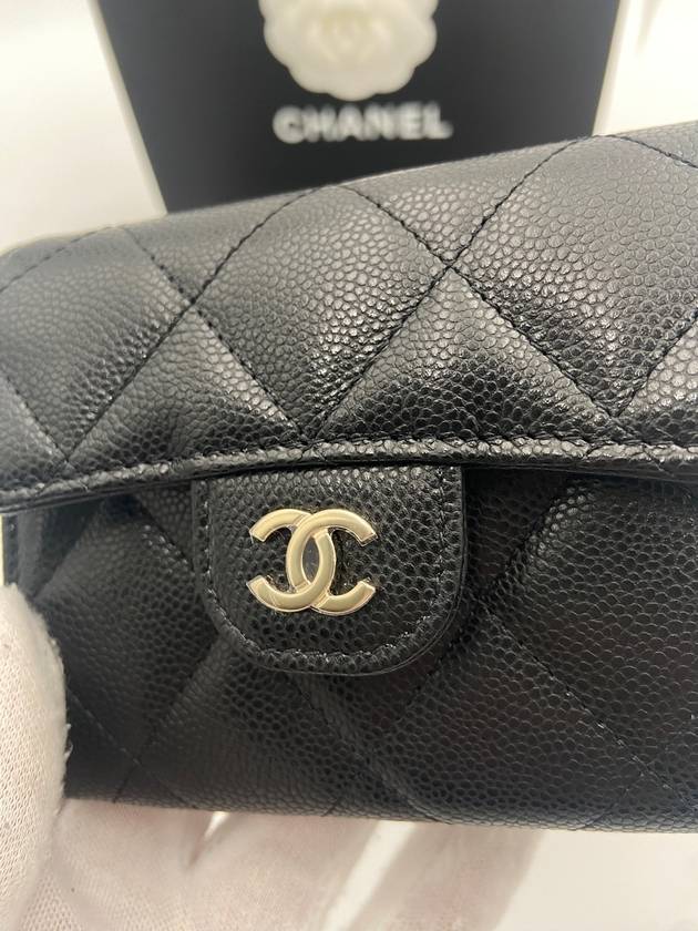 CC Logo Caviar Chain Flap Card Wallet Black - CHANEL - BALAAN 4