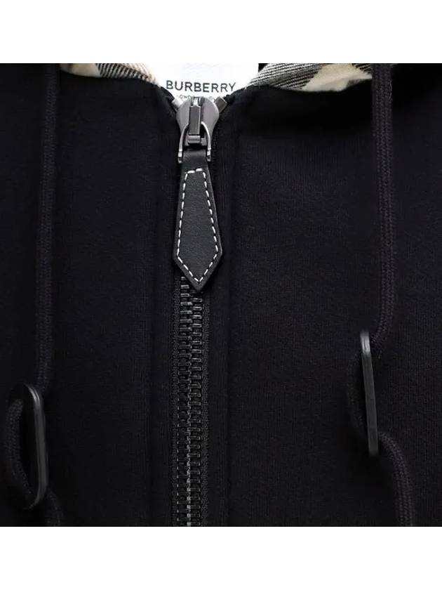 Check Cotton Blend Hoodie Zip-Up Top Black Birch Brown - BURBERRY - BALAAN 7