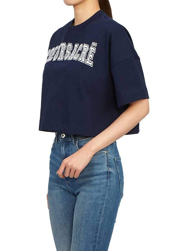 Logo Crop Short Sleeve T-shirt Navy - AMI - BALAAN 6