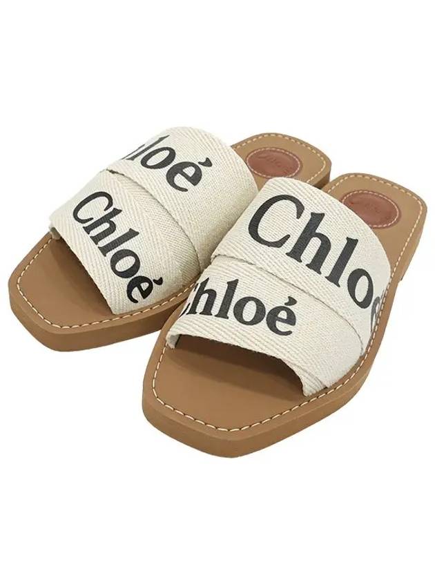 Woody Logo Flat Mule Slippers White - CHLOE - BALAAN 3