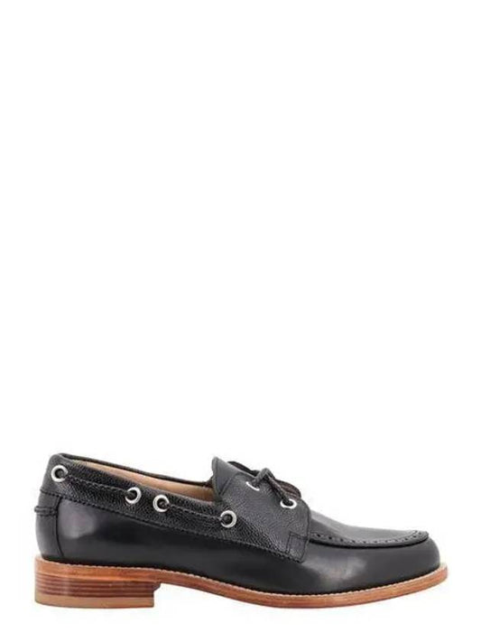 Men's Vitello Calf Leather Boat Shoes Black - THOM BROWNE - BALAAN 2