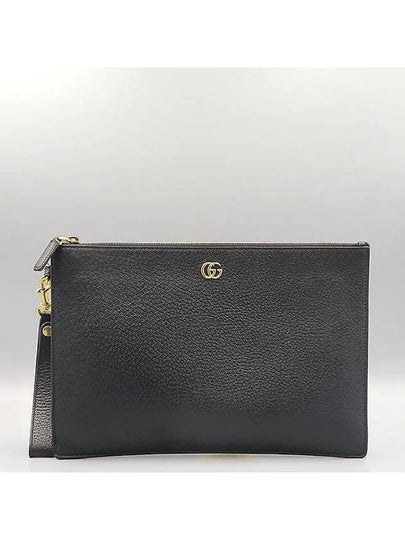 475317 Black leather GG Marmont gold logo clutch bag - GUCCI - BALAAN 2