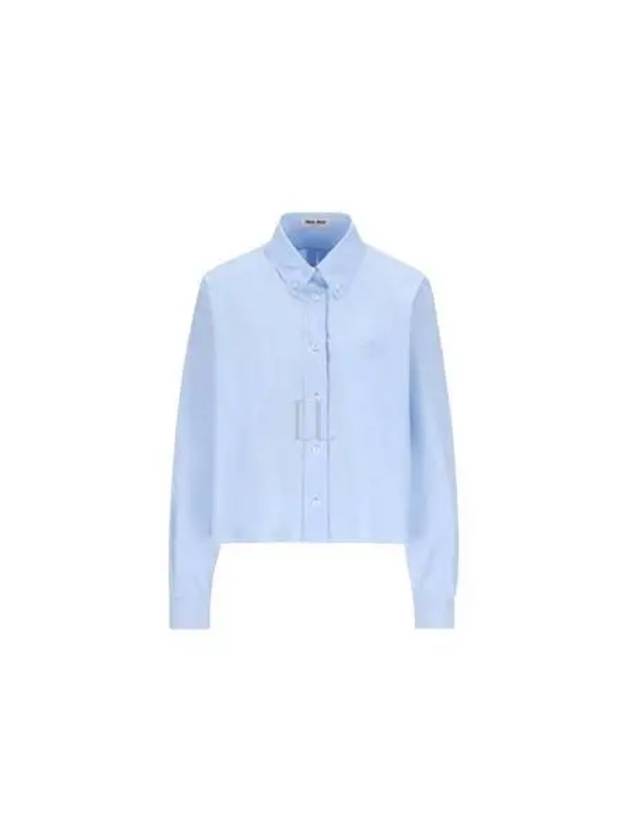 Embroidered Logo Poplin Long Sleeve Shirt Sky Blue - MIU MIU - BALAAN 2