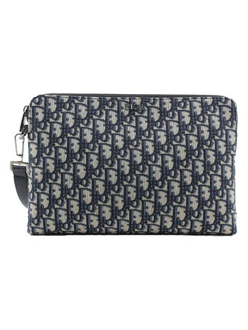 Oblique Jacquard Strap Clutch Bag Navy - DIOR - BALAAN 1