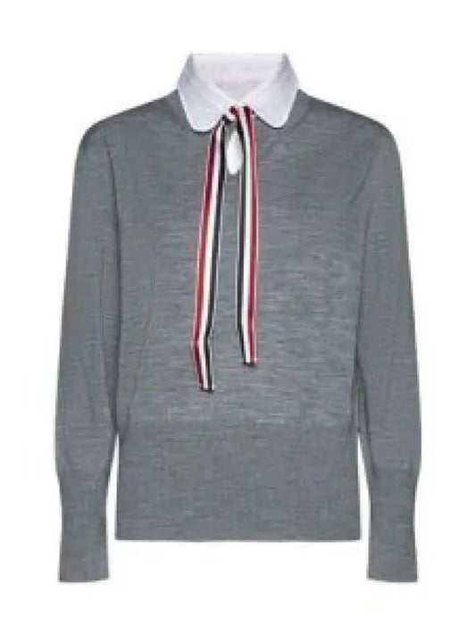 Jersey Stitch Ribbon Tie Knit Top Grey - THOM BROWNE - BALAAN 2