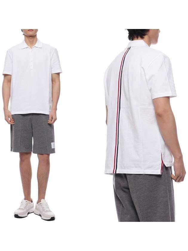 Men's Cotton Pique Center Bag Striped Short Sleeve Polo Shirt White - THOM BROWNE - BALAAN 2