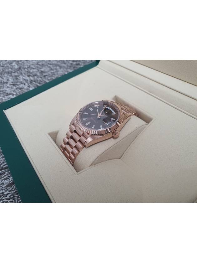 Rolex Day Date Rose Gold Choco Plate Baguette Diamond 20 Years - ROLEX - BALAAN 6