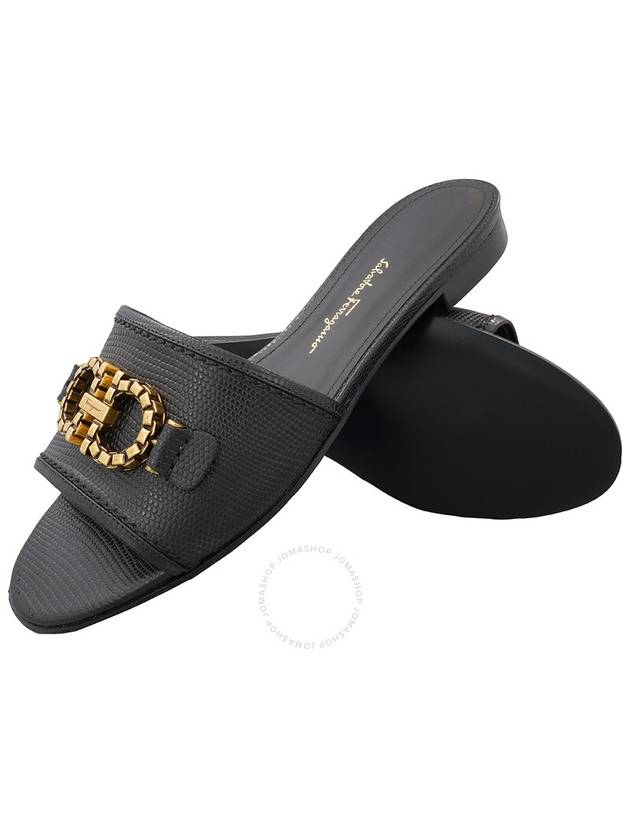 Rhodes Gancini Lizard Slippers Black - SALVATORE FERRAGAMO - BALAAN 3