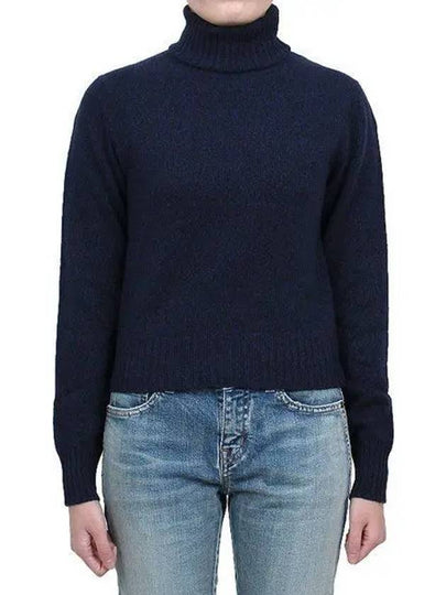 Embroidered Logo Cashmere Wool Turtleneck Blue - AMI - BALAAN 2