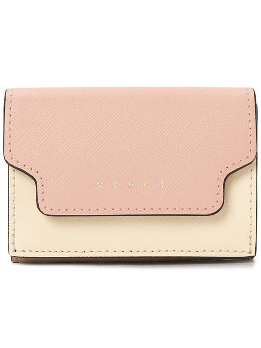 Saffiano Color Block Tri-Fold Half Wallet Pink - MARNI - BALAAN 2