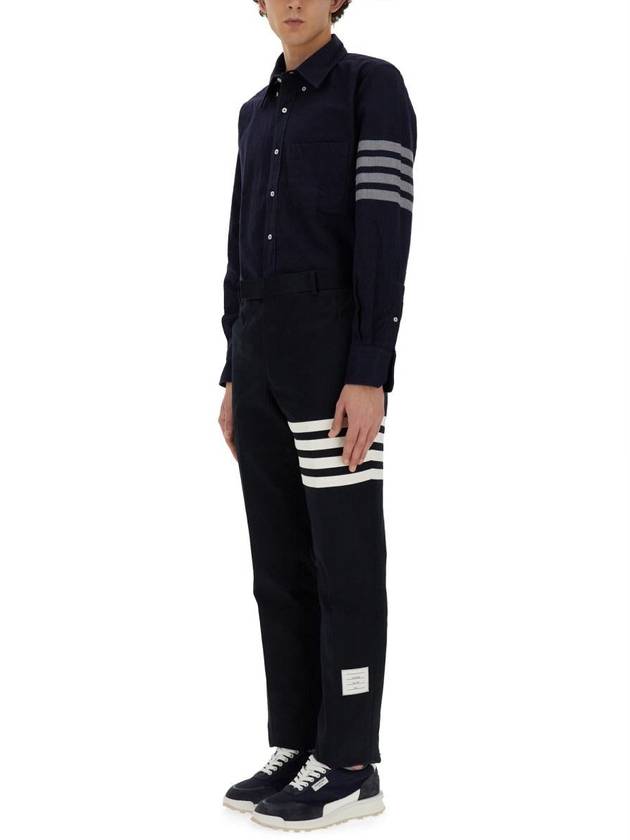 Men's Diagonal Solid Flannel Long Sleeve Shirt Navy - THOM BROWNE - BALAAN 3