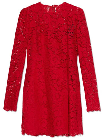 Dolce & Gabbana Lace Dress With Long Sleeves, Women's, Red - DOLCE&GABBANA - BALAAN 1