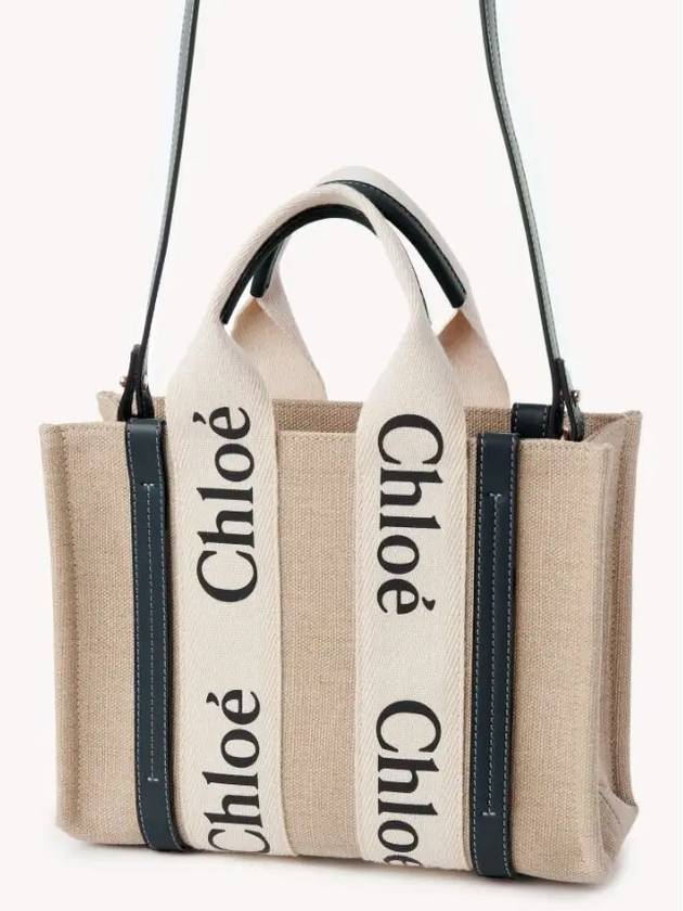 Woody Small Canvas Tote Bag Navy Beige - CHLOE - BALAAN 4