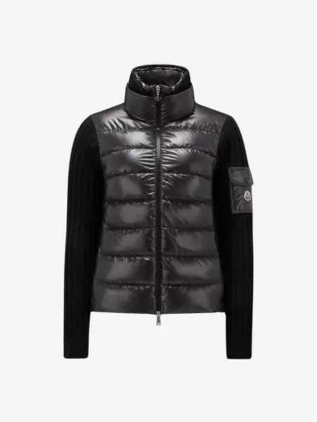 Padded Wool Cardigan Black - MONCLER - BALAAN 3