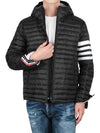 Matte Nylon 4-Bar Stripe Downfill Quilted Hoodie Padding Black - THOM BROWNE - 3