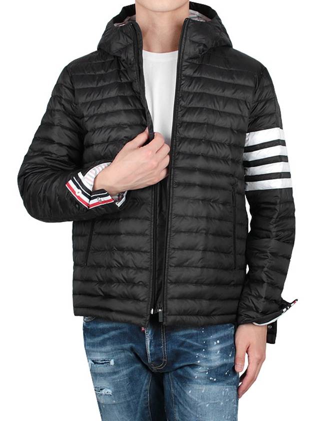 Matte Nylon 4-Bar Stripe Downfill Quilted Hoodie Padding Black - THOM BROWNE - BALAAN 3