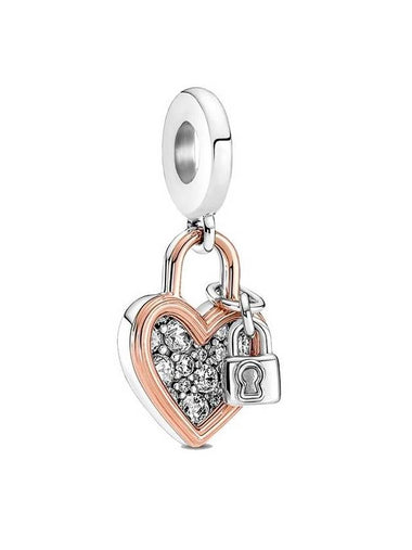 Heart Padlock Double Bracelet Charm Silver Gold - PANDORA - BALAAN 1