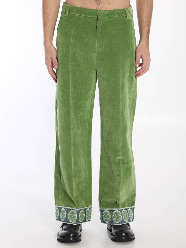 Velvet Trousers With Jacquard Hems - VALENTINO - BALAAN 1