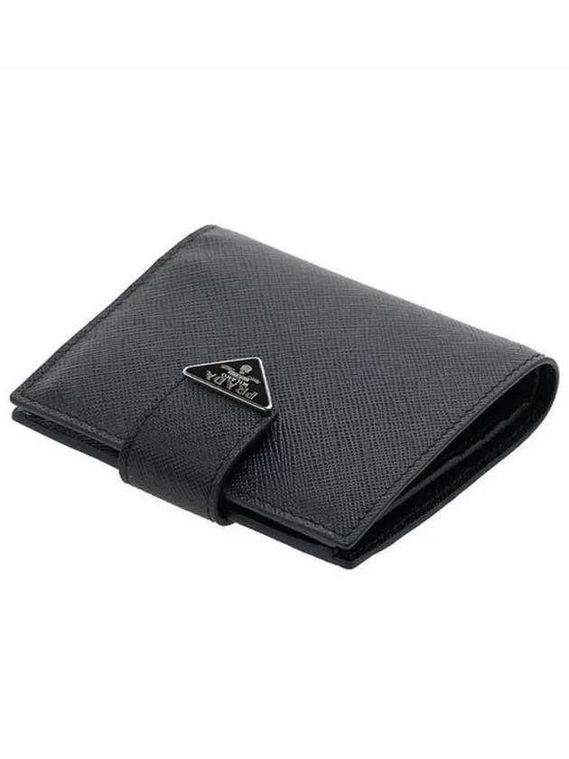 Triangle Logo Saffiano Leather Half Wallet Black - PRADA - BALAAN 5