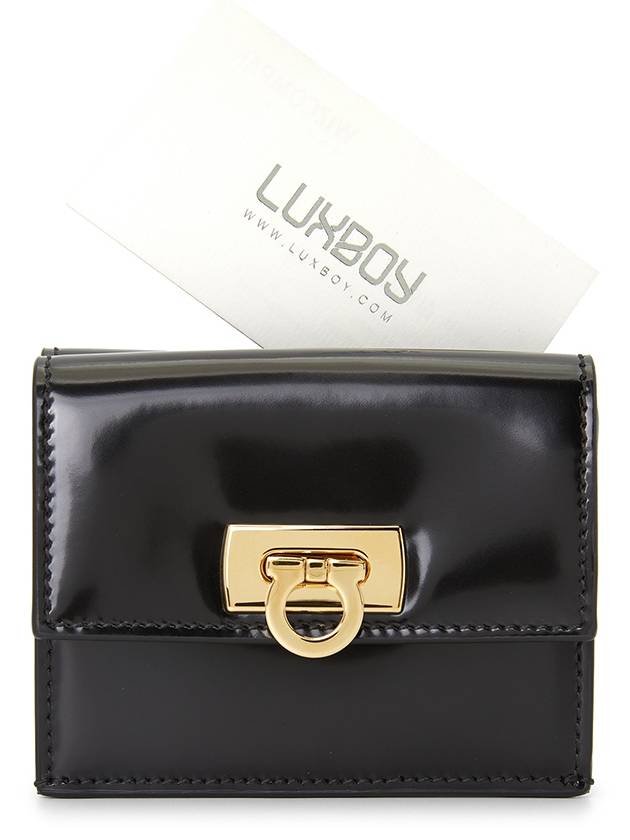 Gancini Compact Half Wallet Black - SALVATORE FERRAGAMO - BALAAN 10