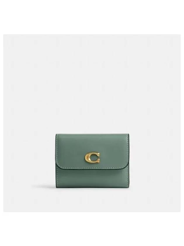 Logo Plaque Tri-Fold Half Wallet Green - COACH - BALAAN 2