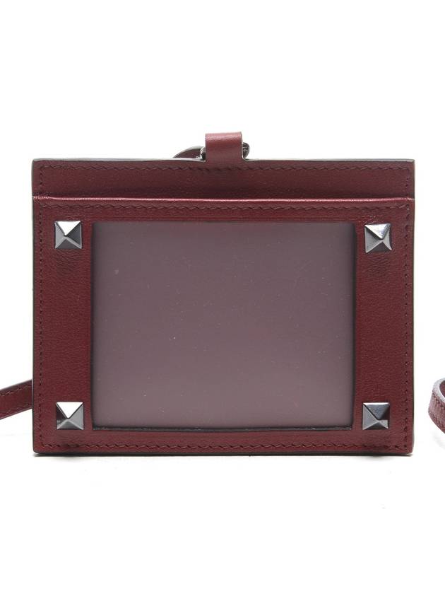 Rockstud Badge Leather Card Wallet Burgundy - VALENTINO - BALAAN 2