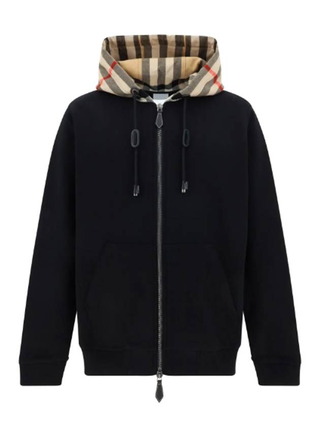 Check Hood Cotton Zip Up Hoodie Black Archive Beige - BURBERRY - BALAAN 2