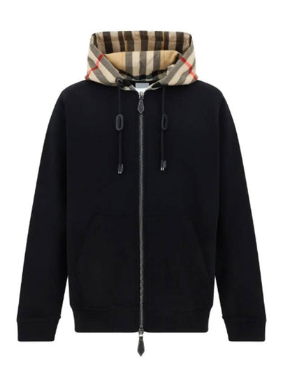 Check Hood Cotton Zip Up Hoodie Black Archive Beige - BURBERRY - BALAAN 2