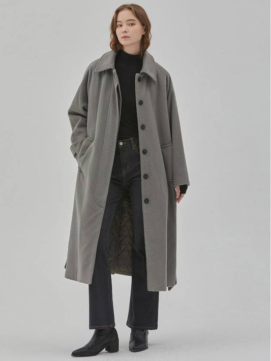 RYUL+WAI: Wool Overfit Quilted Long Coat Khaki - RYUL+WAI: - BALAAN 2