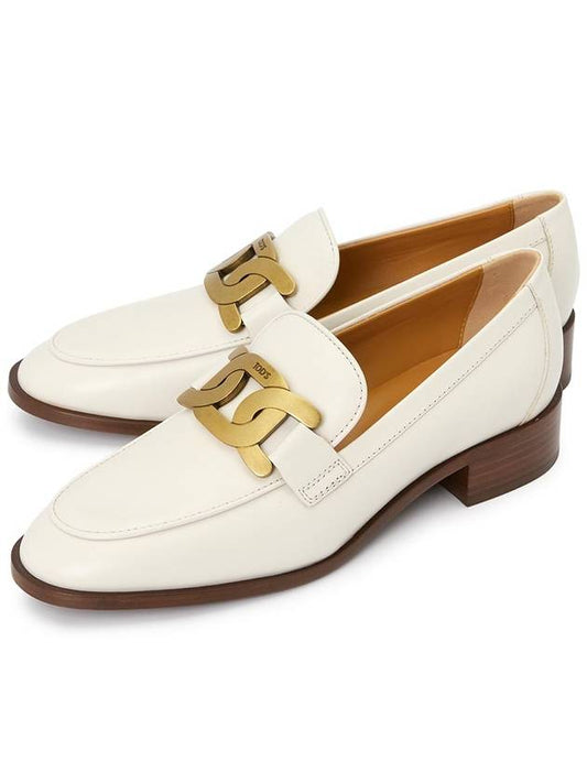 Women's Gold Logo Chain Leather Loafers White - TOD'S - BALAAN 2