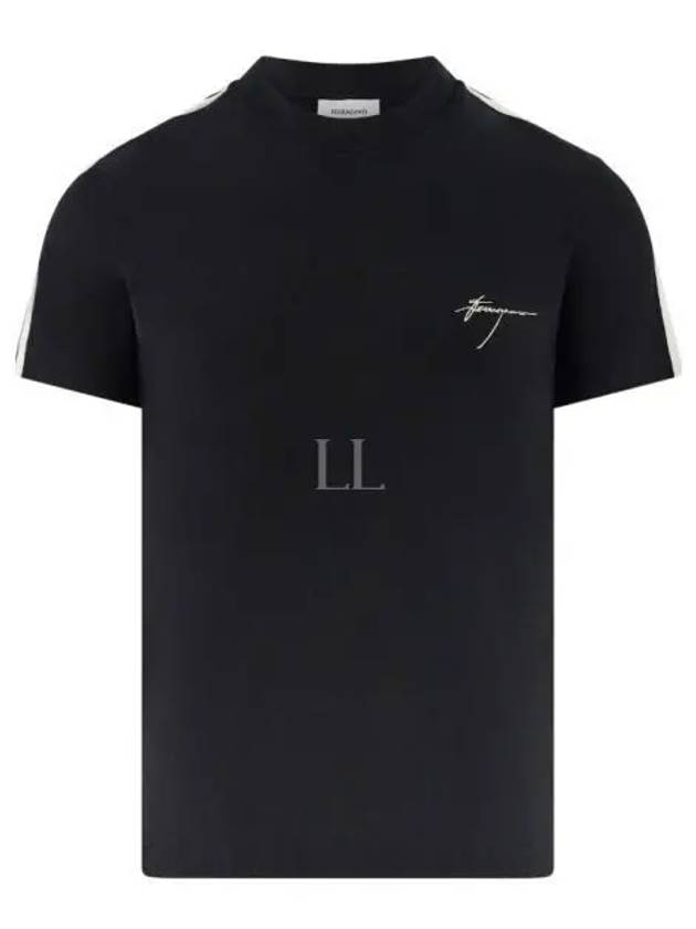 Embroidered Logo Cotton Short Sleeve T-Shirt Black - SALVATORE FERRAGAMO - BALAAN 2