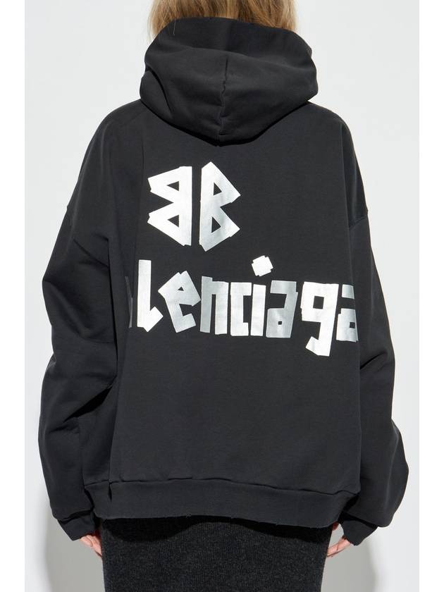 Logo Tape Cotton Hoodie Black - BALENCIAGA - BALAAN 3