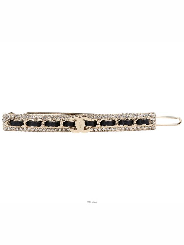 Crystal chain trim CC hairpin black champagne gold 73666 - CHANEL - BALAAN 1