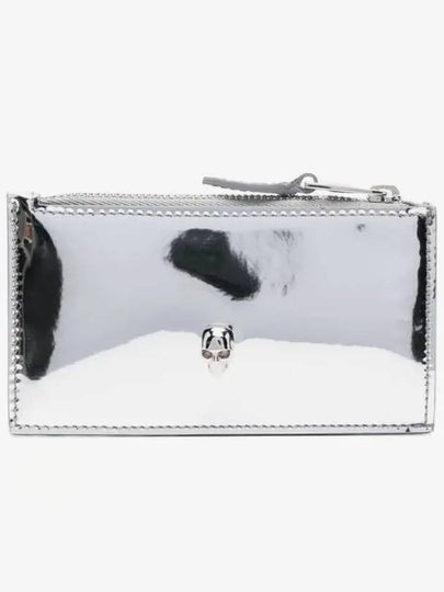 Skull Embellished Metallic Leather Card Wallet Silver - ALEXANDER MCQUEEN - BALAAN 2