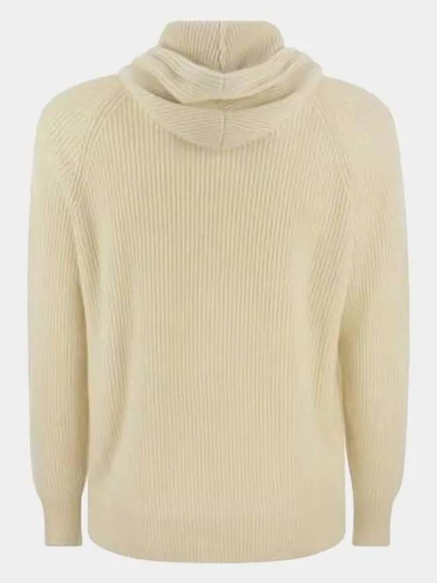 Rib Knit Cashmere Zip-Up Hoodie Beige - BRUNELLO CUCINELLI - BALAAN 3