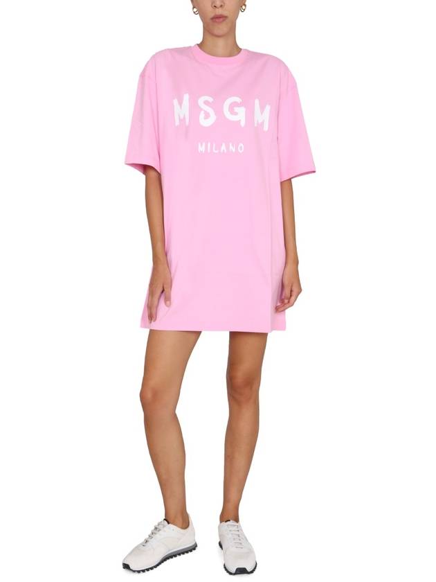 Milano Brushed Logo Short Sleeve Short Dress Pink - MSGM - BALAAN 3