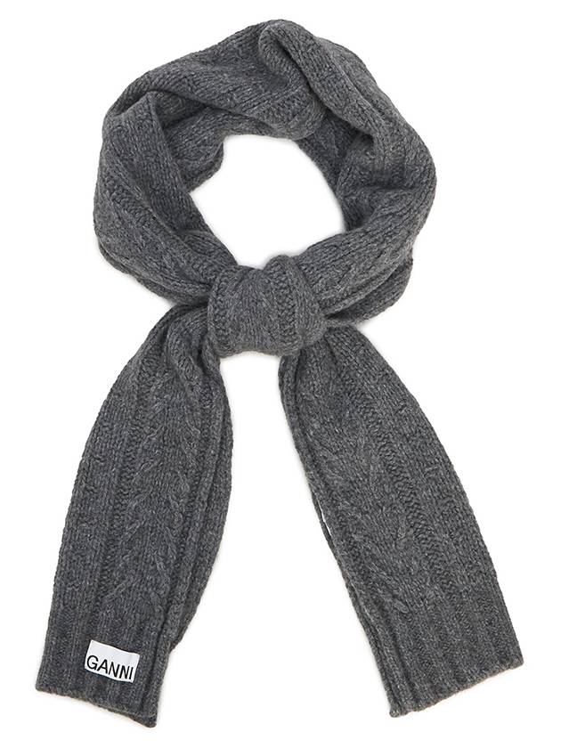 Logo Cable Knit Wool Muffler Grey - GANNI - BALAAN 4