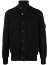 Men's Patch High Neck Lambswool Knit Cardigan Black - STONE ISLAND - BALAAN 2