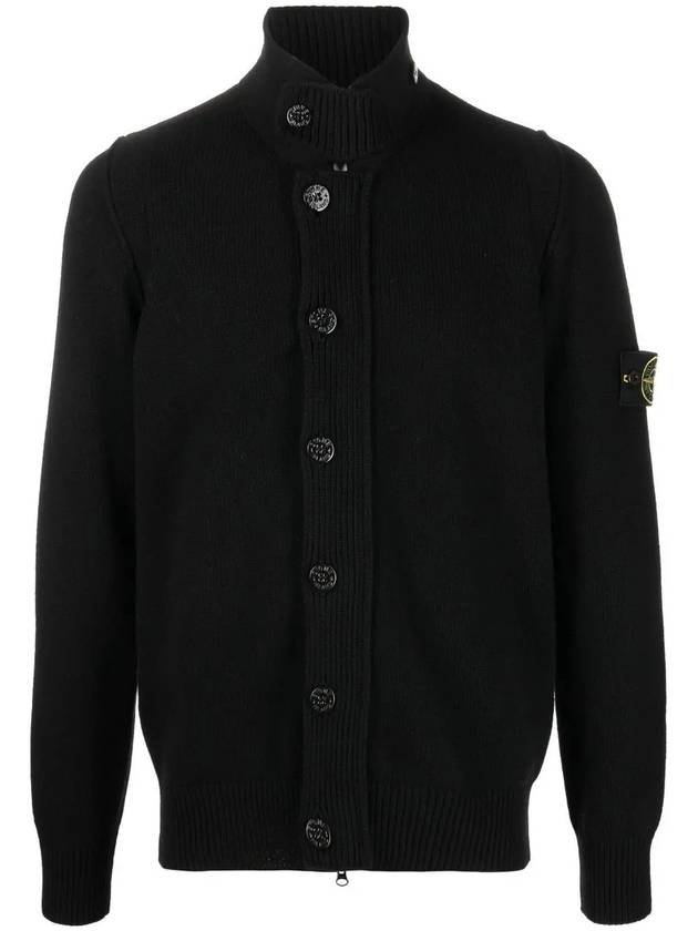 Men's Patch High Neck Lambswool Knit Cardigan Black - STONE ISLAND - BALAAN 2