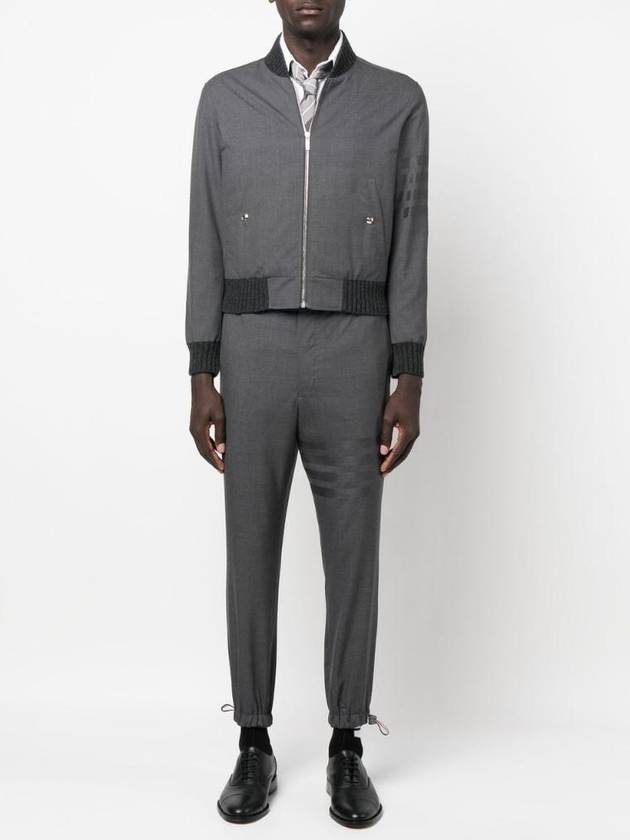 Diagonal Striped Knit Rib Blouson Bomber Jacket Dark Grey - THOM BROWNE - BALAAN 6