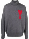 Big Heart Logo Wool Knit Turtleneck Grey - AMI - BALAAN 2