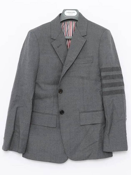 Women's Diagonal Stripe Single Breasted Wool Blazer Jacket Grey - THOM BROWNE - BALAAN.