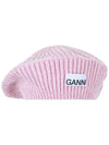 Logo Rib Edge Wool Beret Lilac - GANNI - BALAAN 3