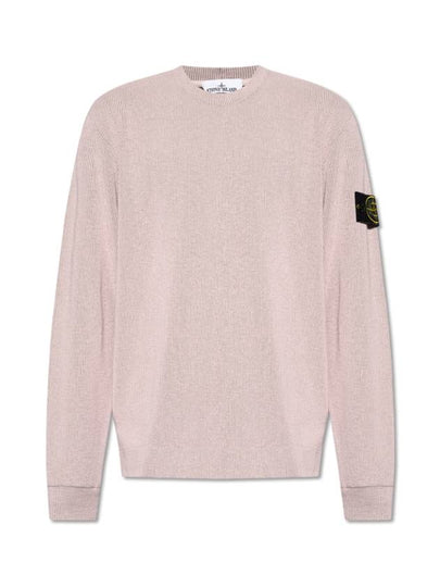 Compass Badge Crew Neck Ribbed Cotton Knit Top Pink - STONE ISLAND - BALAAN 2