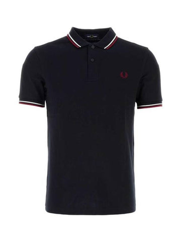 Twin Tip Logo Short Sleeve Polo Shirt Navy Burnt Red - FRED PERRY - BALAAN 1