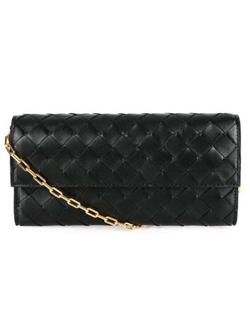 Intrecciato Chain Long Wallet Black - BOTTEGA VENETA - BALAAN 1